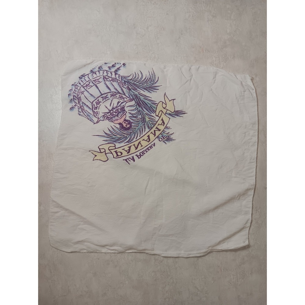 Vtg 1940s Souvenir Hanky Handkerchief Traditional Dress of Panama Purple & Blue - Picture 5 of 5